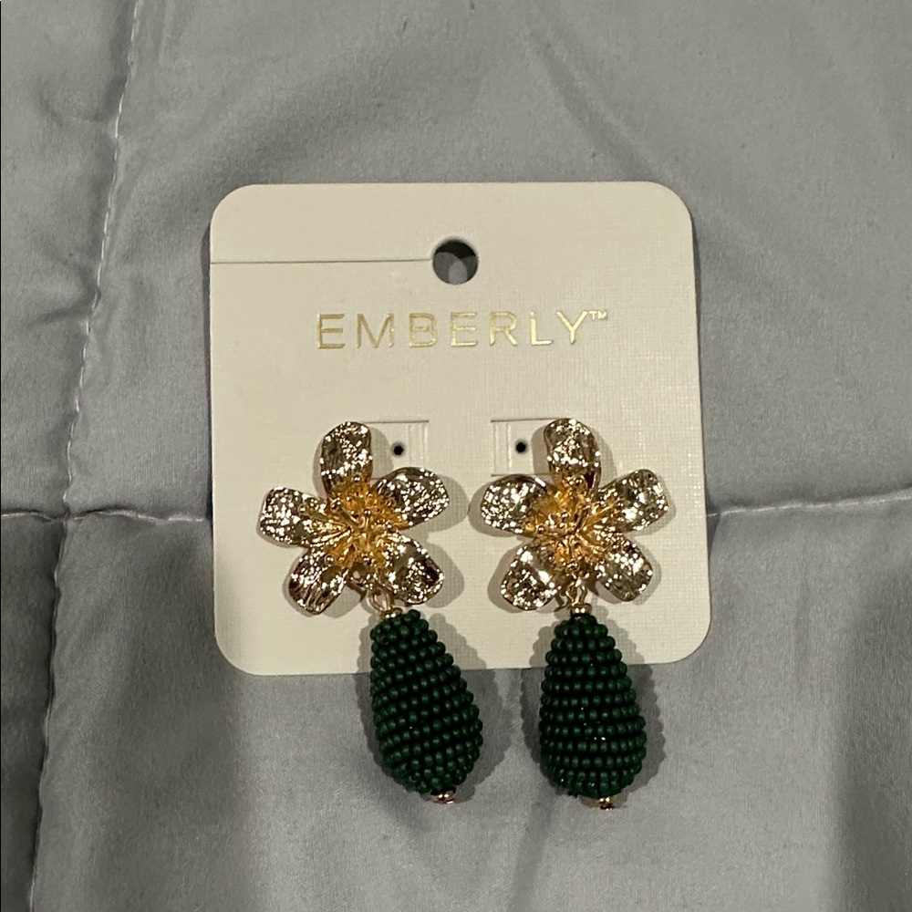 Emberly Gold and Green Floral Earrings
